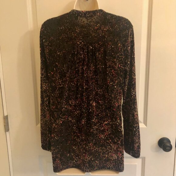 Sno Skins Long Sleeve V-Neck Raised Velour Multicolor Print Tunic Shirt Size M - Picture 5 of 16